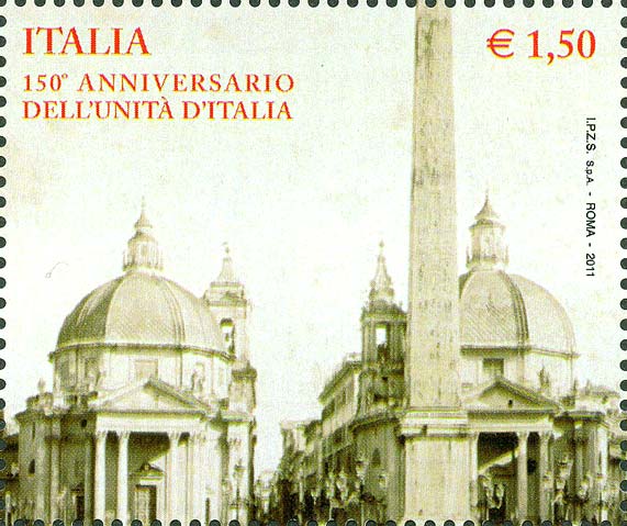 Francobollo Piazza del Popolo, a Roma -  2011