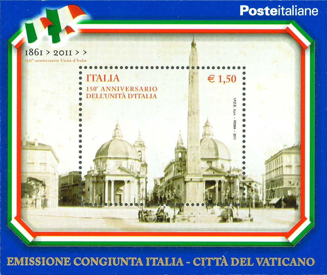 Francobollo Piazza del Popolo, a Roma (Blocco Foglietto) -  2011
