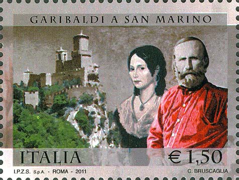 Francobollo Giuseppe Garibaldi, Anita e Rocca di San Marin -  2011