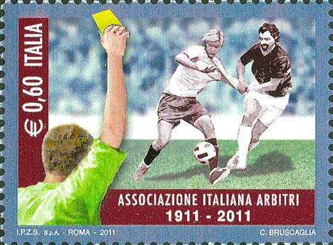 Francobollo Arbitro e Giocatori di Calcio -  2011
