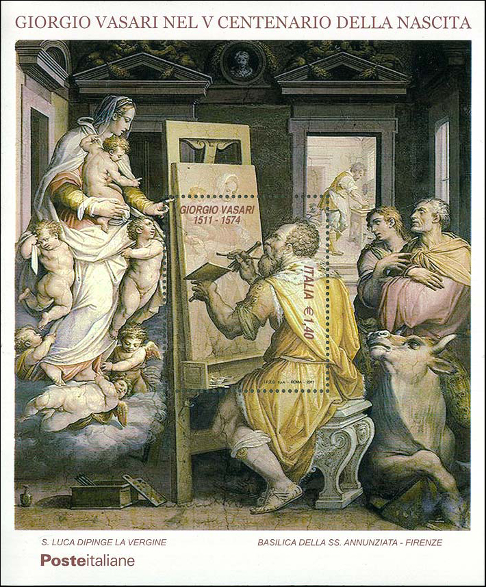 Francobollo San Luca Dipinge la Vergine, Opera di Giorgio Vasari (Blocco Foglietto) -  2011