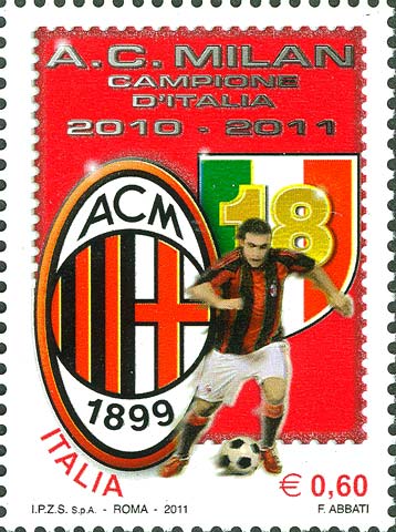 Francobollo Scudetto e Giocatore del Milan -  2011
