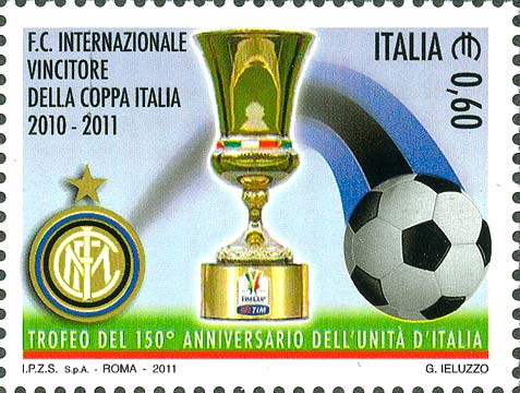 Francobollo Stemma dell'Inter, Coppa Italia e Pallone da Calcio -  2011