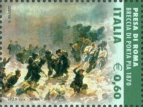 Francobollo Presa di Roma, Breccia di Porta Pia, 1870 -  2011