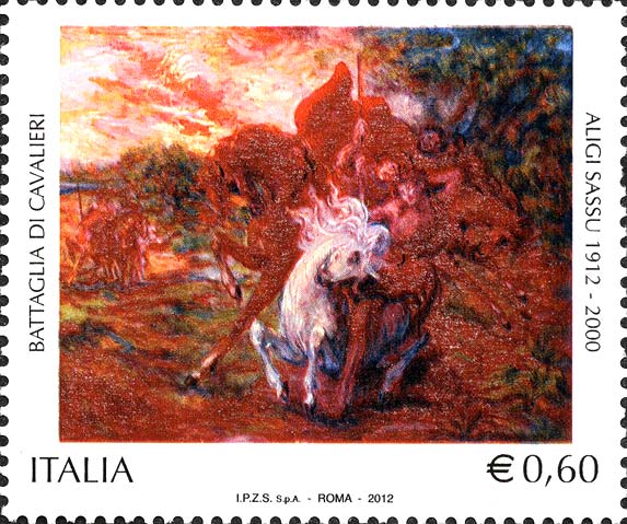Francobollo Battaglia di Cavalieri, Opera di Aligi Sassu -  2012