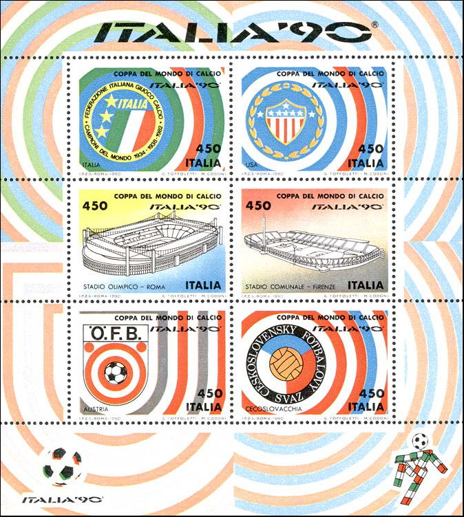 Francobollo Colori e Stemmi di Italia, Usa, Austria e Cecoslovacchia -  1990