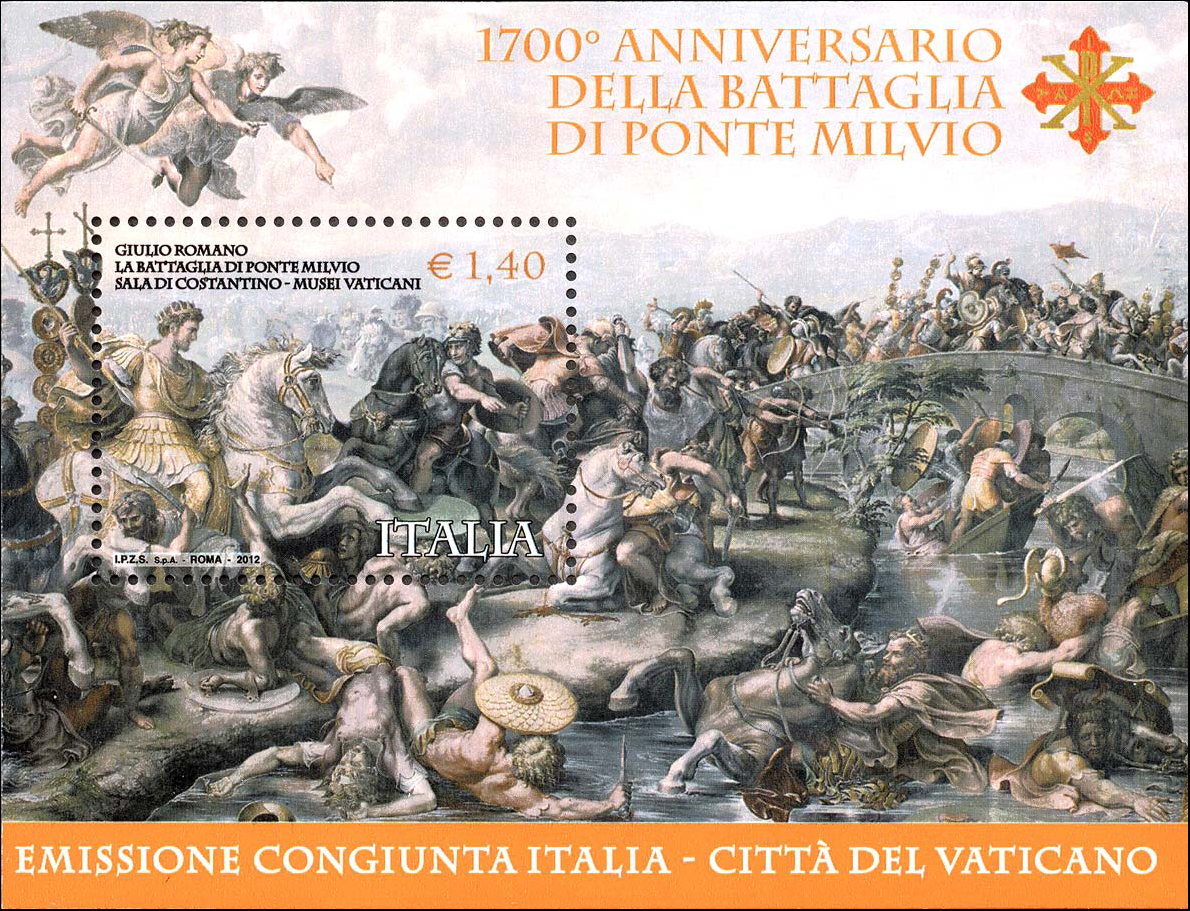 Francobollo Battaglia di Ponte Milvio, Opera di Giulio Romano (Blocco Foglietto) -  2012