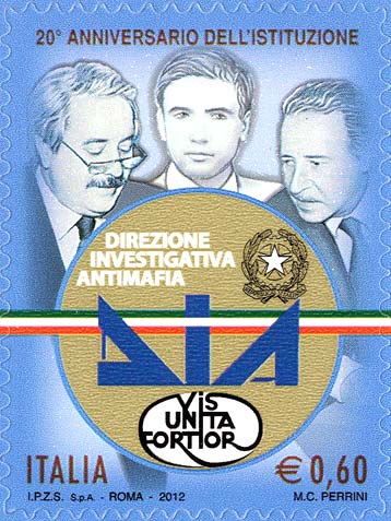 Francobollo Logo dell'Istituzione e Ritratti di Falcone, Livatino e Borsellino -  2012