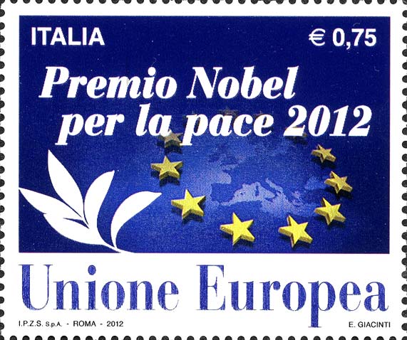 Francobollo Sagoma dell'Europa e Stelle -  2012