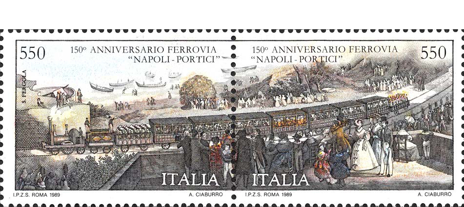 Francobollo Ferrovia Napoli-Portici -  1989