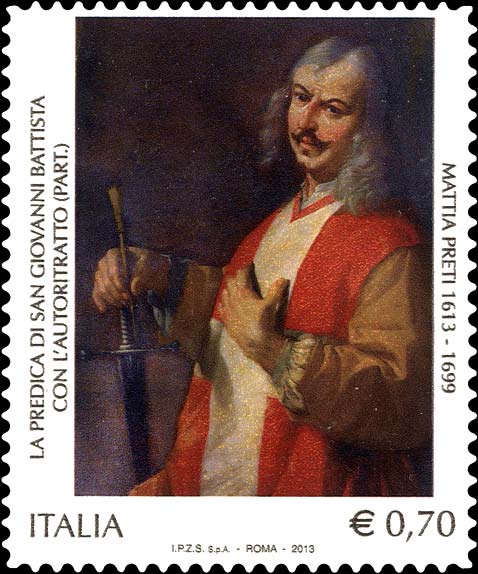 Francobollo Predica di S.Giovanni Battista, Opera di Mattia Preti -  2013