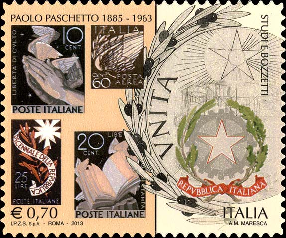 Francobollo Bozzetti di Francobolli ed Emblema della Repubblica Italiana -  2013