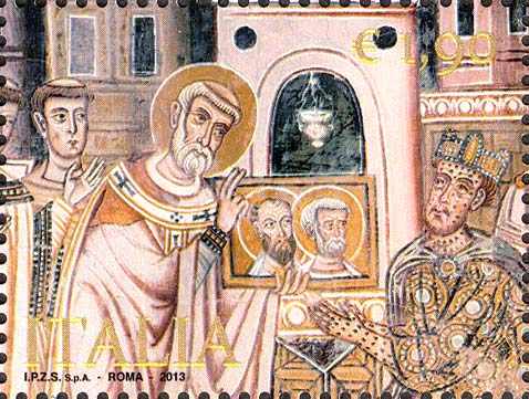 Francobollo S. Silvestro Mostra a Costantino I un'Icona Sacra -  2013