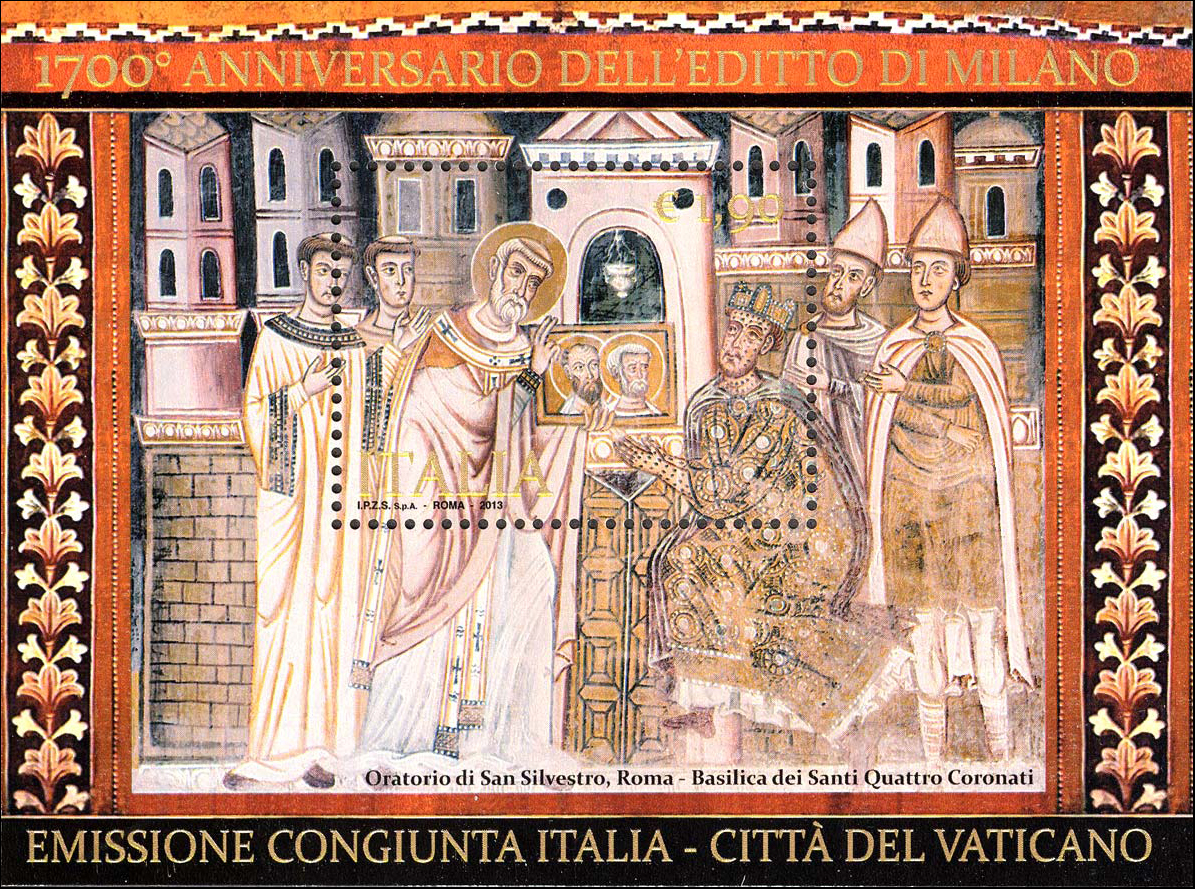 Francobollo S. Silvestro Mostra a Costantino I un'Icona Sacra (Blocco Foglietto) -  2013