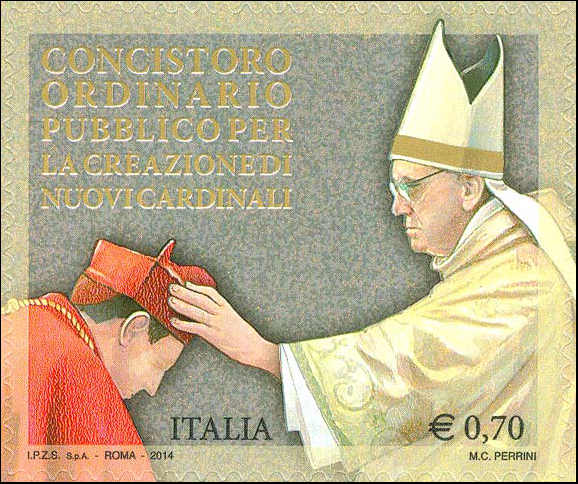 Francobollo Papa Francesco nell'Atto di Creare un Cardinale -  2014