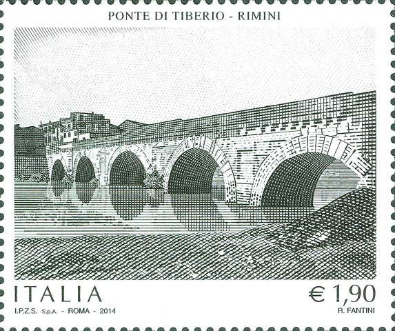 Francobollo Ponte di Tiberio, a Rimini -  2014