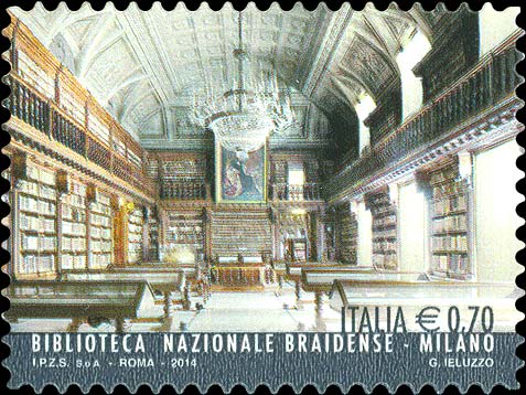 Francobollo Biblioteca Nazionale Braidense, Milano -  2014