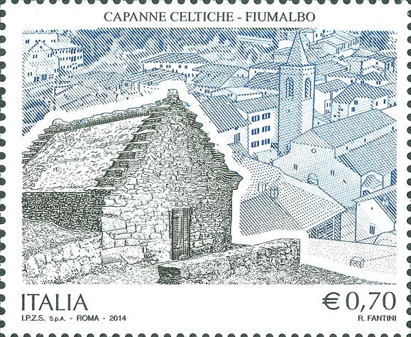 Francobollo Capanne Celtiche, Fiumalbo -  2014