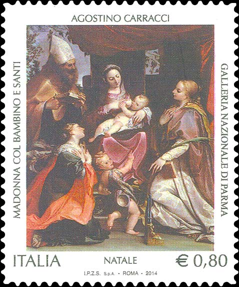 Francobollo Madonna col Bambino e Santi, Opera di A. Carracci -  2014
