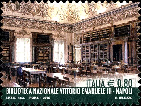 Francobollo Salone Monumentale della Biblioteca Nazionale Vittorio Emanuele III, Napoli -  2015