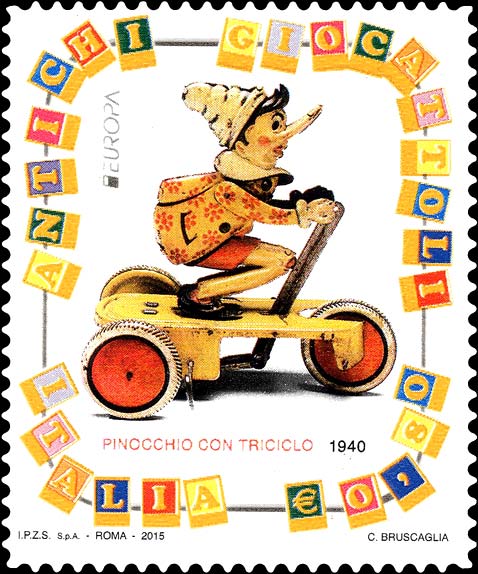 Francobollo Pinocchio con Triciclo -  2015