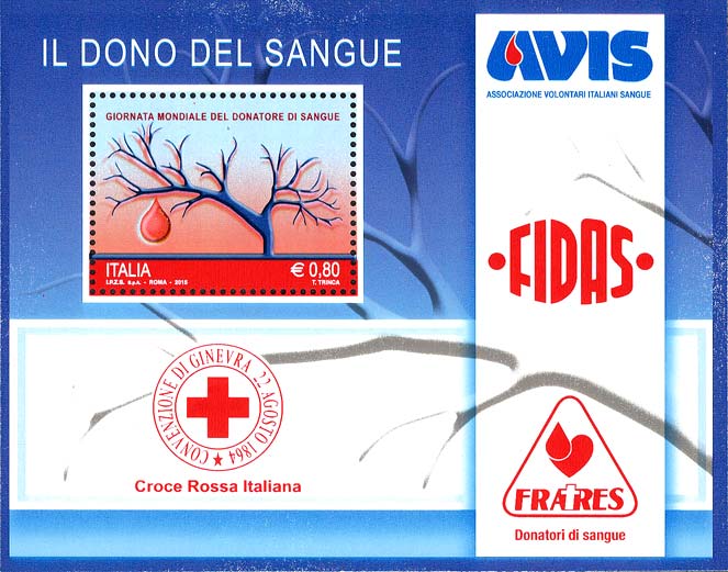 Francobollo Loghi di Avis, Fidas e Fratres -  2015