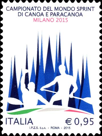 Francobollo Sagome di Canoisti e Guglie del Duomo di Milano -  2015