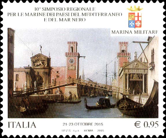 Francobollo Il Ponte sull'Arsenale di Venezia, Opera del Canaletto -  2015