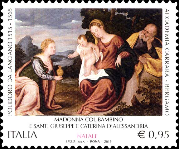 Francobollo Madonna col Bambino e Santi Giuseppe e Caterina d’Alessandria, Opera di Polidoro di Lanciano -  2015