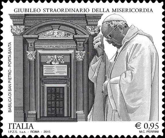 Francobollo Papa Francesco e Porta Santa della Basilica di San Pietro in Vaticano -  2015