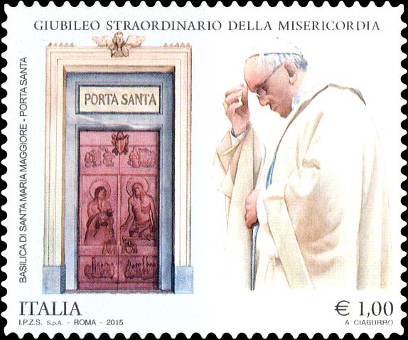 Francobollo Papa Francesco e Porta Santa della Basilica di Santa Maria Maggiore -  2015