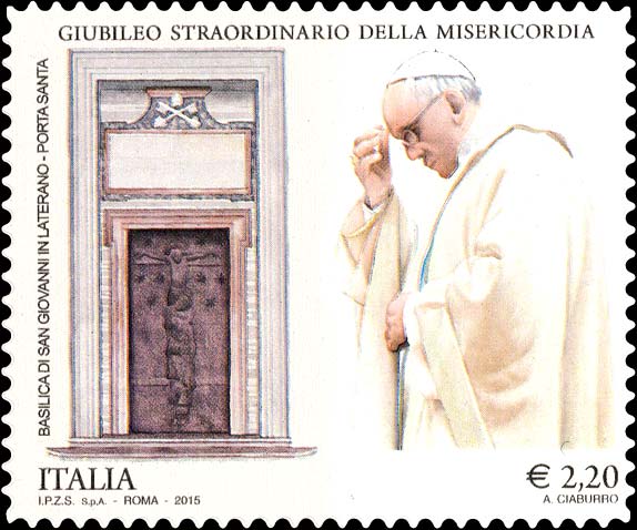 Francobollo Papa Francesco e Porta Santa della Basilica di San Giovanni in Laterano -  2015
