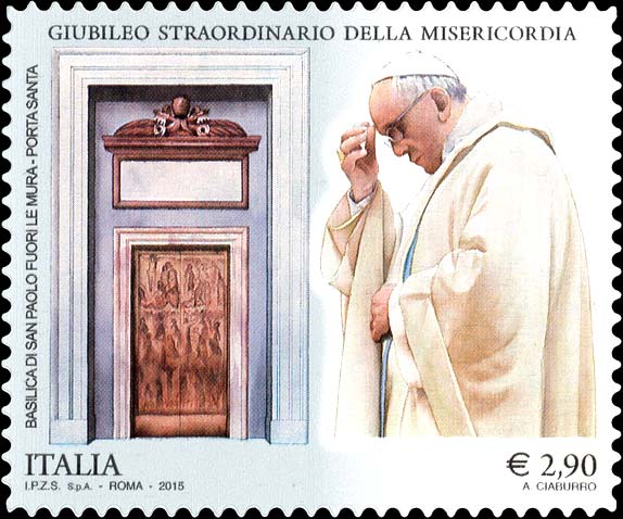 Francobollo Papa Francesco e Porta Santa della Basilica di San Paolo Fuori le Mura -  2015