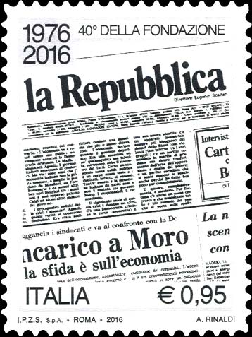 Francobollo Primo Numero del Quotidiano "la Repubblica" -  2016