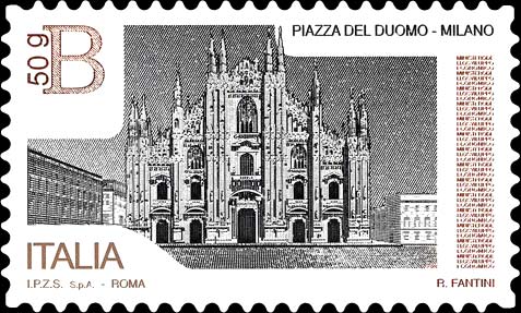 Francobollo Piazza del Duomo, Milano -  2016