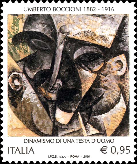 Francobollo Dinamismo di una Testa d'Uomo, Opera di Umberto Boccioni -  2016