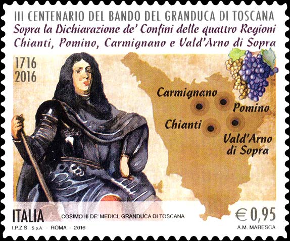 Francobollo Cosimo III de' Medici e Profilo della Toscana -  2016