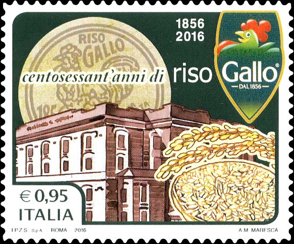 Francobollo Fabbrica, Ciotola di Riso e Simbolo di Riso Gallo -  2016