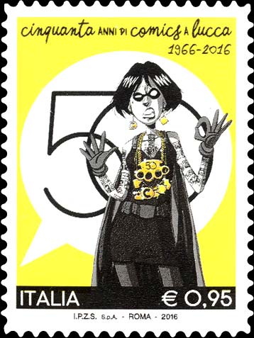 Francobollo Personaggio Femminile con una Serie di Fumetti Tatuati sulla Pelle -  2016