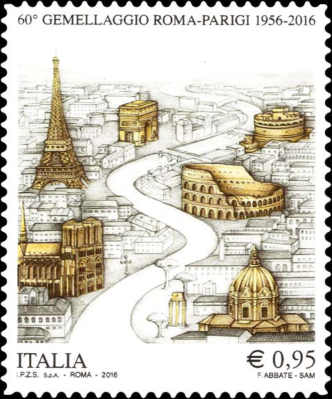 Francobollo Edifici di Roma e di Parigi -  2016