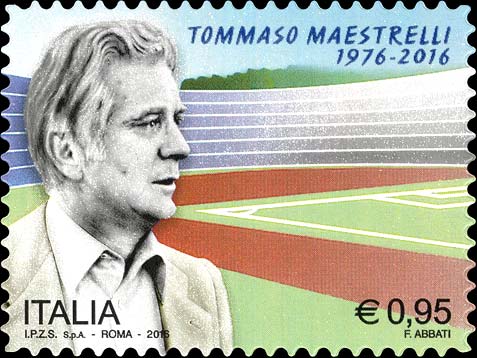 Francobollo Ritratto di Tommaso Maestrelli e Campo di Calcio -  2016