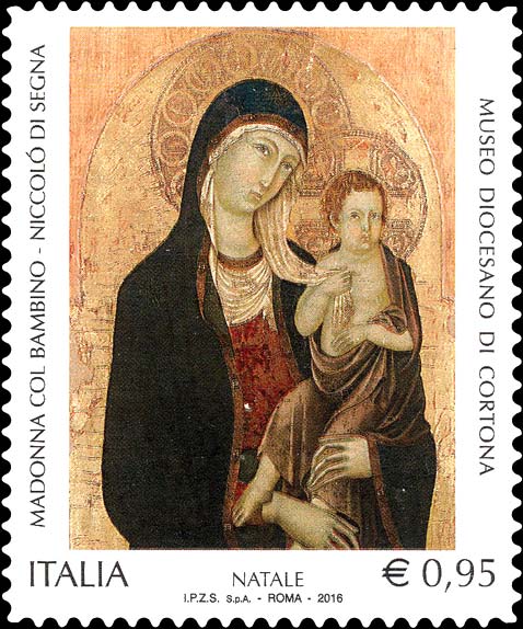Francobollo Madonna col Bambino, Opera di Niccolò di Segna -  2016