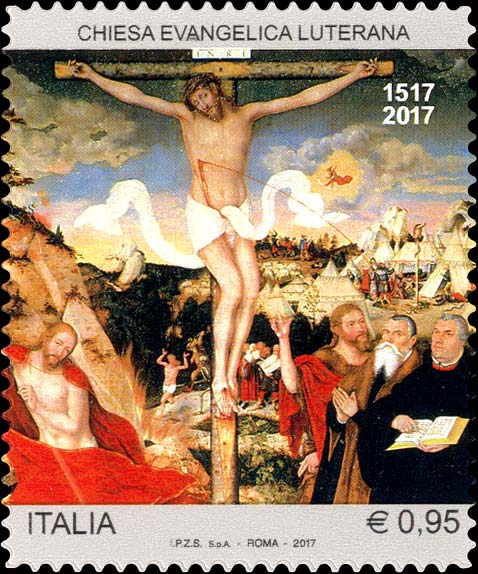 Francobollo Crocifissione, Opera di L. Cranach -  2017