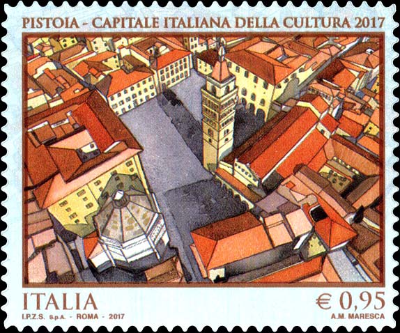 Francobollo Veduta Aerea della Piazza del Duomo di Pistoia -  2017