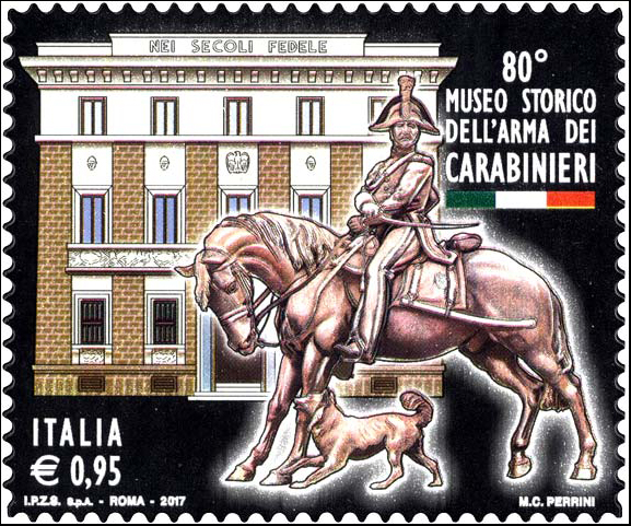Francobollo Facciata del Museo Storico dell'Arma dei Carabinieri e Carabiniere a Cavallo -  2017