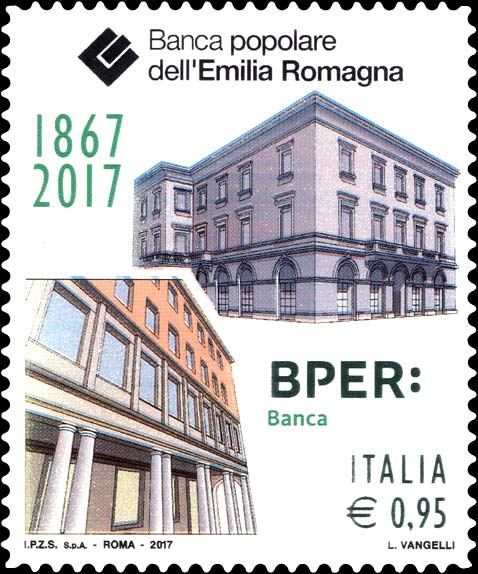 Francobollo Sedi della Banca Popolare dell'Emilia Romagna -  2017