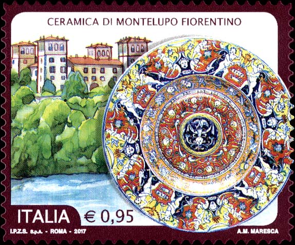 Francobollo Villa Medicea, Montelupo Fiorentino, e Ceramica Decorata -  2017