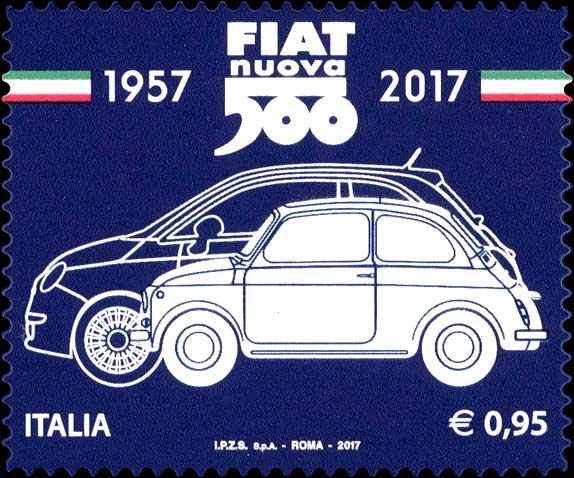Francobollo Sagome di due Modelli della Fiat 500 -  2017