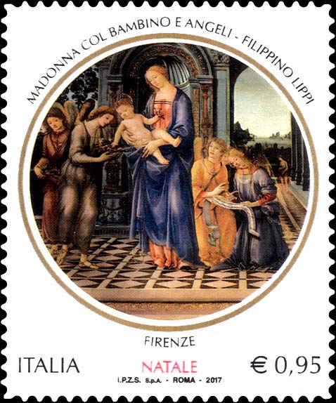 Francobollo Madonna col Bambino e Angeli, Opera di Filippino Lippi -  2017