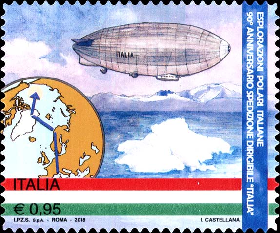 Francobollo Dirigibile Italia e Globo -  2018
